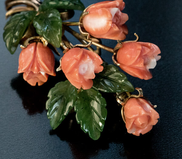 Coral Earrings. 14k Carved Coral Rose Flower Blooming Earrings
