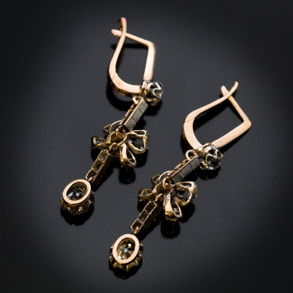 Antique Bow Motif Diamond Dangle Earrings - Antique Jewelry | Vintage ...