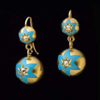 antique gold enamel diamond earrings