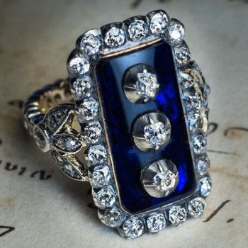 Georgian blue glass diamond ring