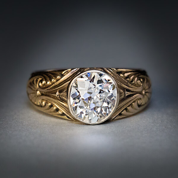 Antique 1.85 Ct Old Mine Cut Diamond Men's Ring - Antique Jewelry ...