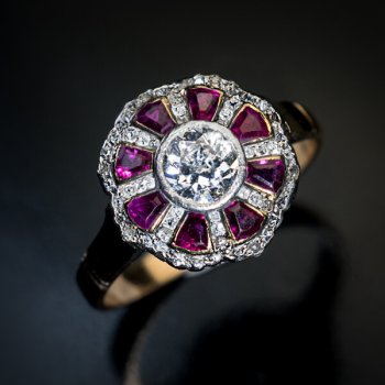 Art Deco diamond ruby engagement ring