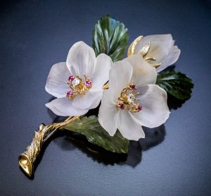 carved rock crystal brooch