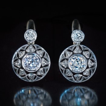 antique early Art Deco diamond platinum gold earrings