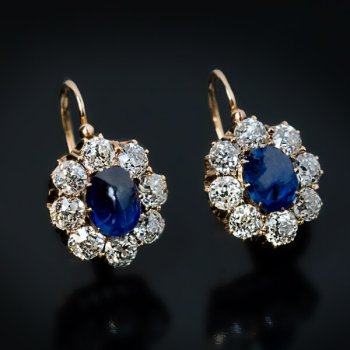 antique cabochon sapphire and diamond earrings