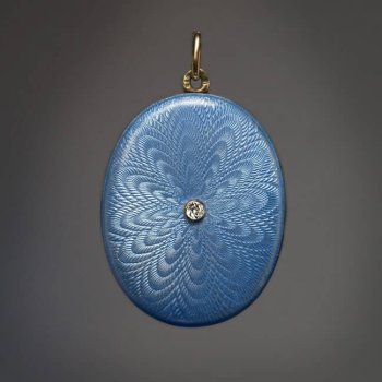 Antique Russian blue guilloche enamel locket pendant