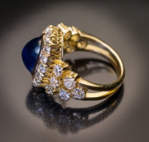 cabochon cut sapphire and diamond Victorian ring