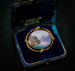 antique 19th century Victorian era Swiss Geneva enamel brooch pin