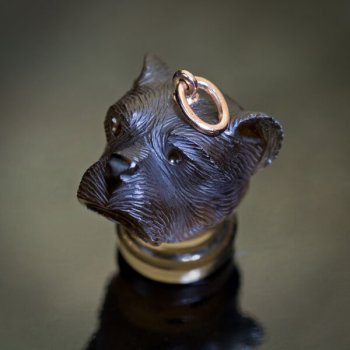 antique carved topaz dog's head pendant seal