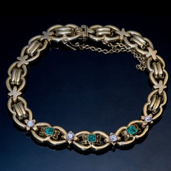 antique emerald diamond gold link bracelet