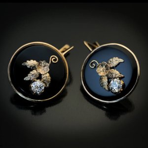 Victorian black onyx and diamond earrings