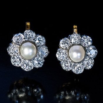 Antique pearl and diamond cluster earrings