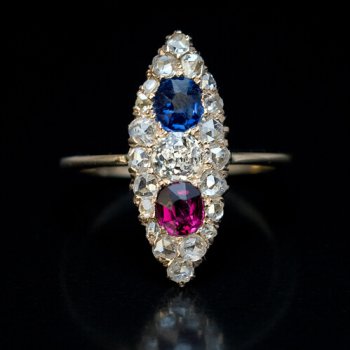 Victorian antique sapphire diamond ruby ring