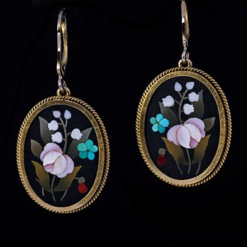 antique Florentine mosaic gold earrings