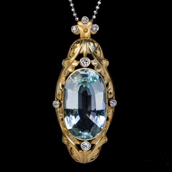 Art Nouveau antique aquamarine pendant necklace