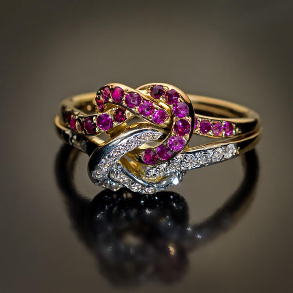 Antique Ruby Diamond Love Knot Wedding Ring - Antique Jewelry