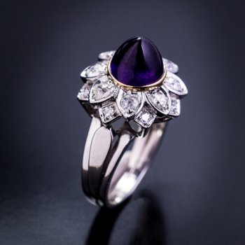 vintage cabochon amethyst diamond ring