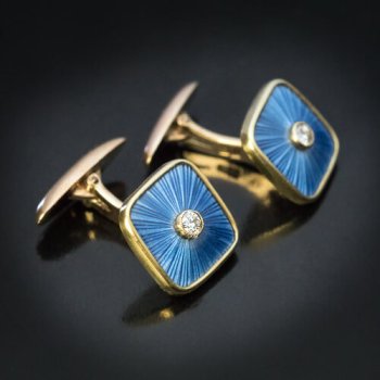 Faberge enamel diamond gold antique cufflinks