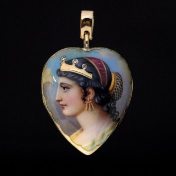 antique enamel Cleopatra locket pendant