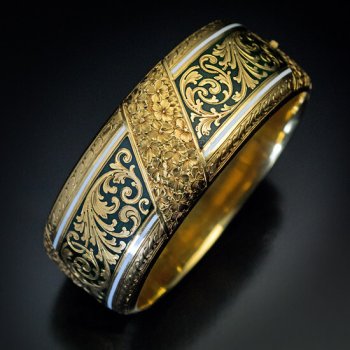 antique Victorian engraved gold and enamel cuff bracelet