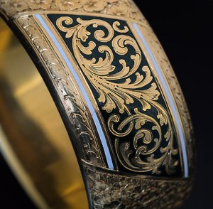 gold engraving on an antique 19th century bracelet