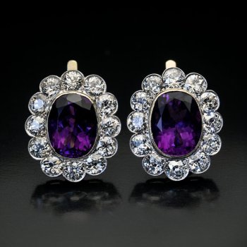 antique Russian amethyst and diamond cluster earrings