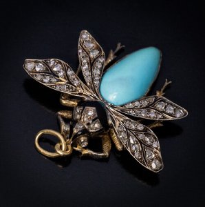 antique turquoise diamond enamel gold insect pendant jewelry