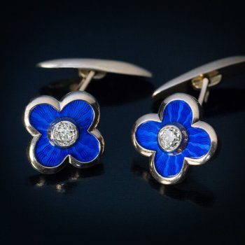 antique guilloche enamel gold diamond cufflinks