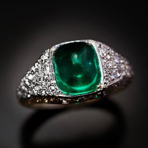 vintage Art Deco sugarloaf emerald diamond platinum ring