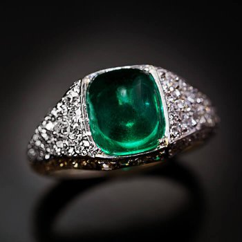 vintage Art Deco sugarloaf emerald diamond platinum ring