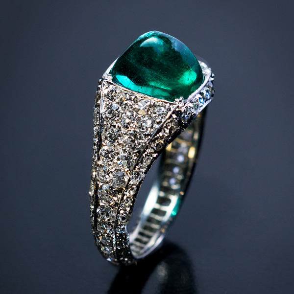 Art Deco Vintage Sugarloaf Emerald Diamond Platinum Engagement Ring ...