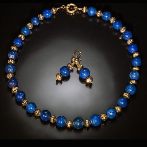 vintage lapis and gold necklace and earrings