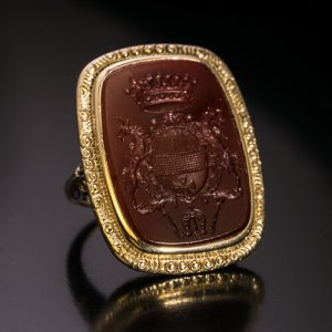 antique signet ring with a coat of arms