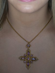 antique Georgian era jewelry - large gold topaz pearl cross necklace