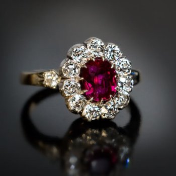 antique ruby and diamond engagement cluster ring