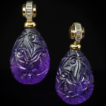 Art Deco vintage carved amethyst baguette diamond earrings