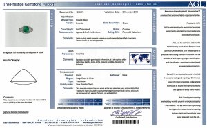 AGL gemstone report for Colombian sugarloaf emerald