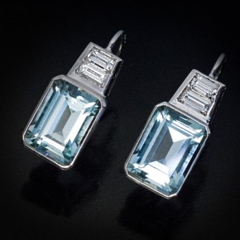 Art Deco vintage aquamarine and diamond earrings