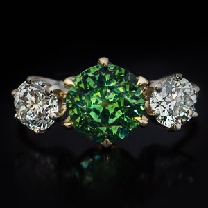 Russian 1.96 demantoid diamond three stone ring