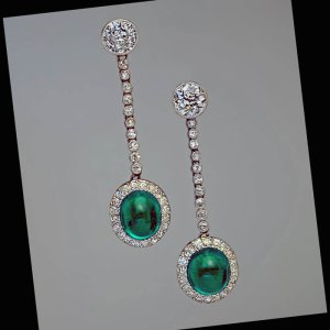 Art Deco vintage cabochon emerald and diamond earrings