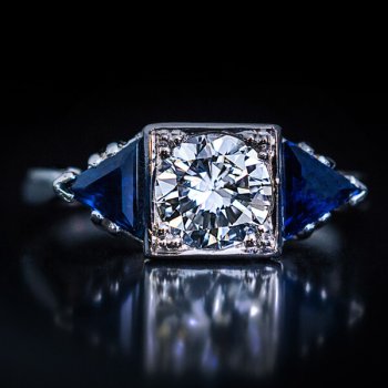 Art Deco vintage engagement rings - platinum diamond and triangle cut sapphire ring