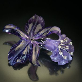 vintage carved amethyst orchid brooch pin