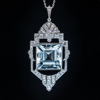 Art Deco vintage aquamarine diamond necklace