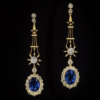 antique sapphire and diamond pendant earrings