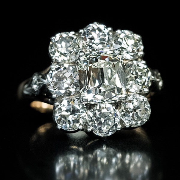 Antique 5.26 Ctw Diamond Cluster Engagement Ring - Antique Jewelry ...