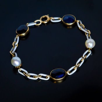 antique sapphire pearl and enamel gold bracelet