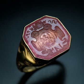 antique tourmaline intaglio gold signet ring