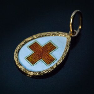 Faberge red cross egg pendant