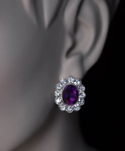 vintage amethyst diamond cluster earrings