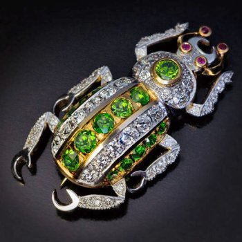 demantoid diamond insect beetle brooch pin